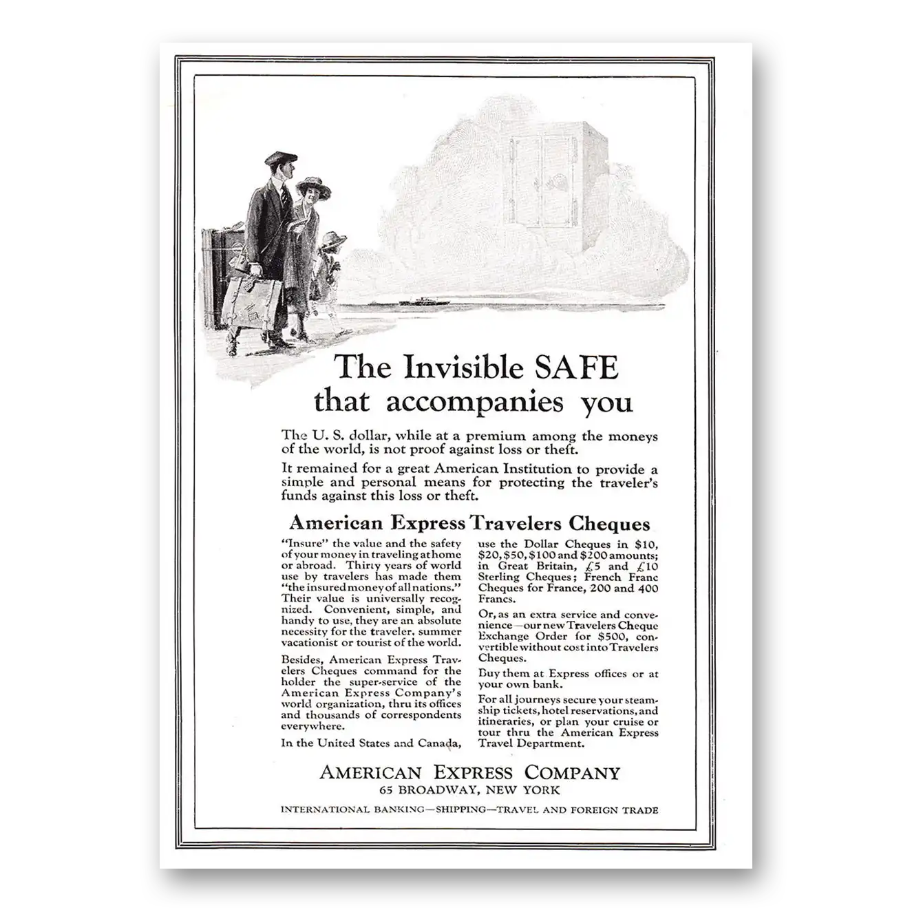 1921 American Express Invisible Safe that Accompanies You Vintage Magazine Print Ad