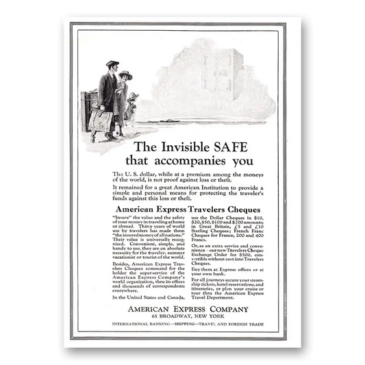 1921 American Express Invisible Safe that Accompanies You Vintage Magazine Print Ad