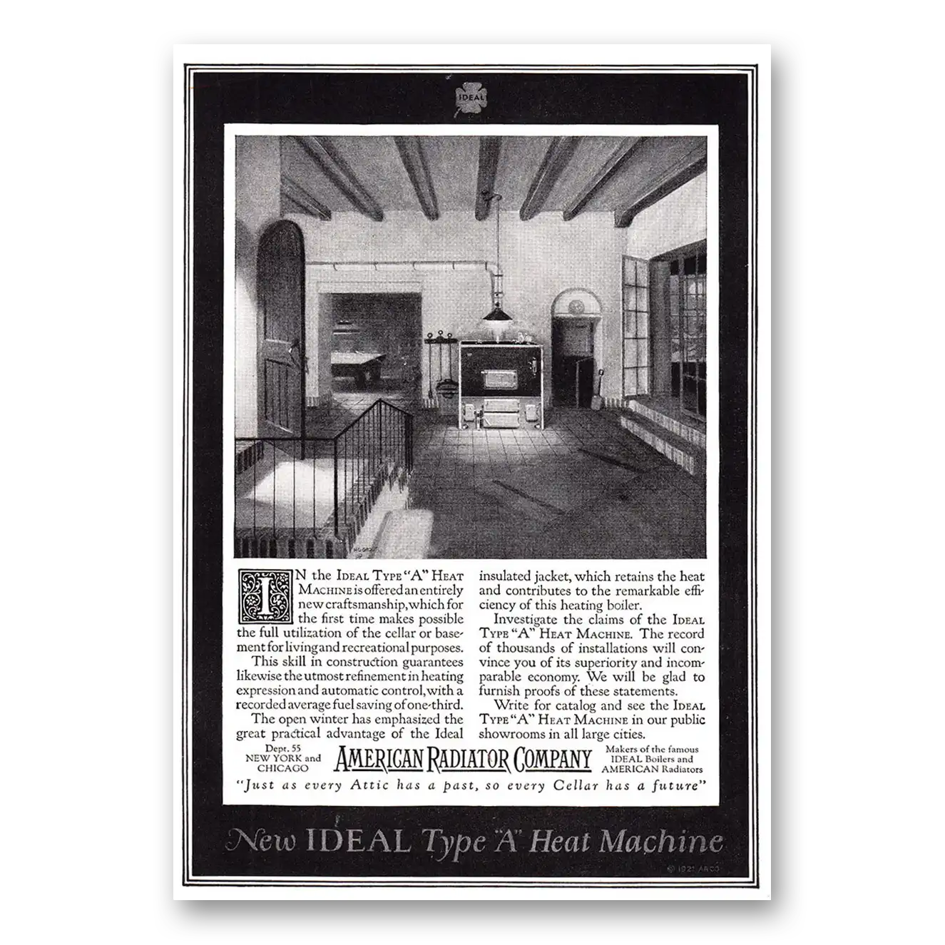 1921 American Radiator Ideal Type A Heat Machine Vintage Magazine Print Ad