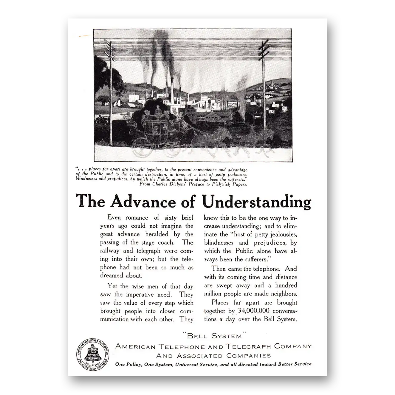 1921 American Telephone Advance of Understanding Vintage Magazine Print Ad