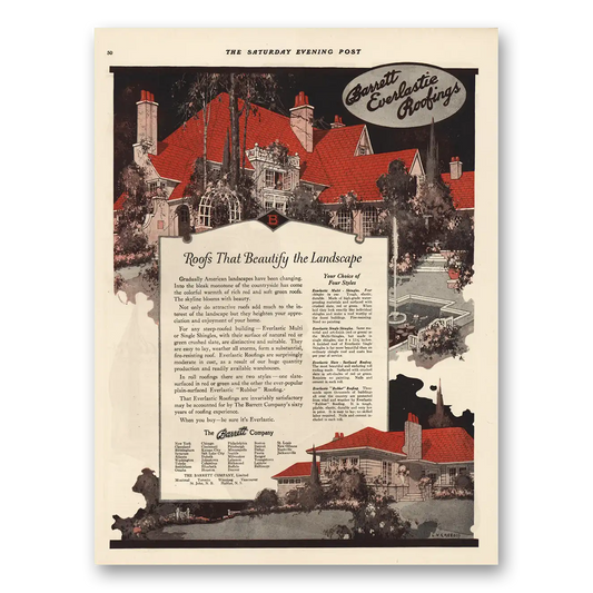 1921 Barrett Roofs That Beautify the Landscape Vintage Magazine Print Ad