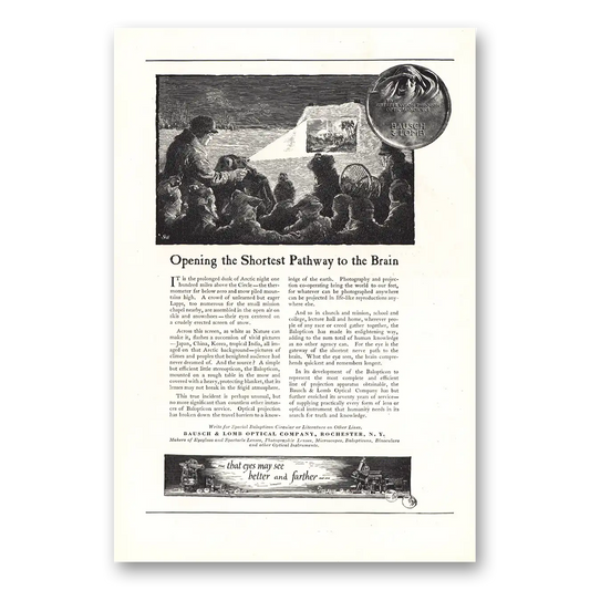 1921 Bausch & Lomb Shortest Pathway To the Brain Vintage Magazine Print Ad