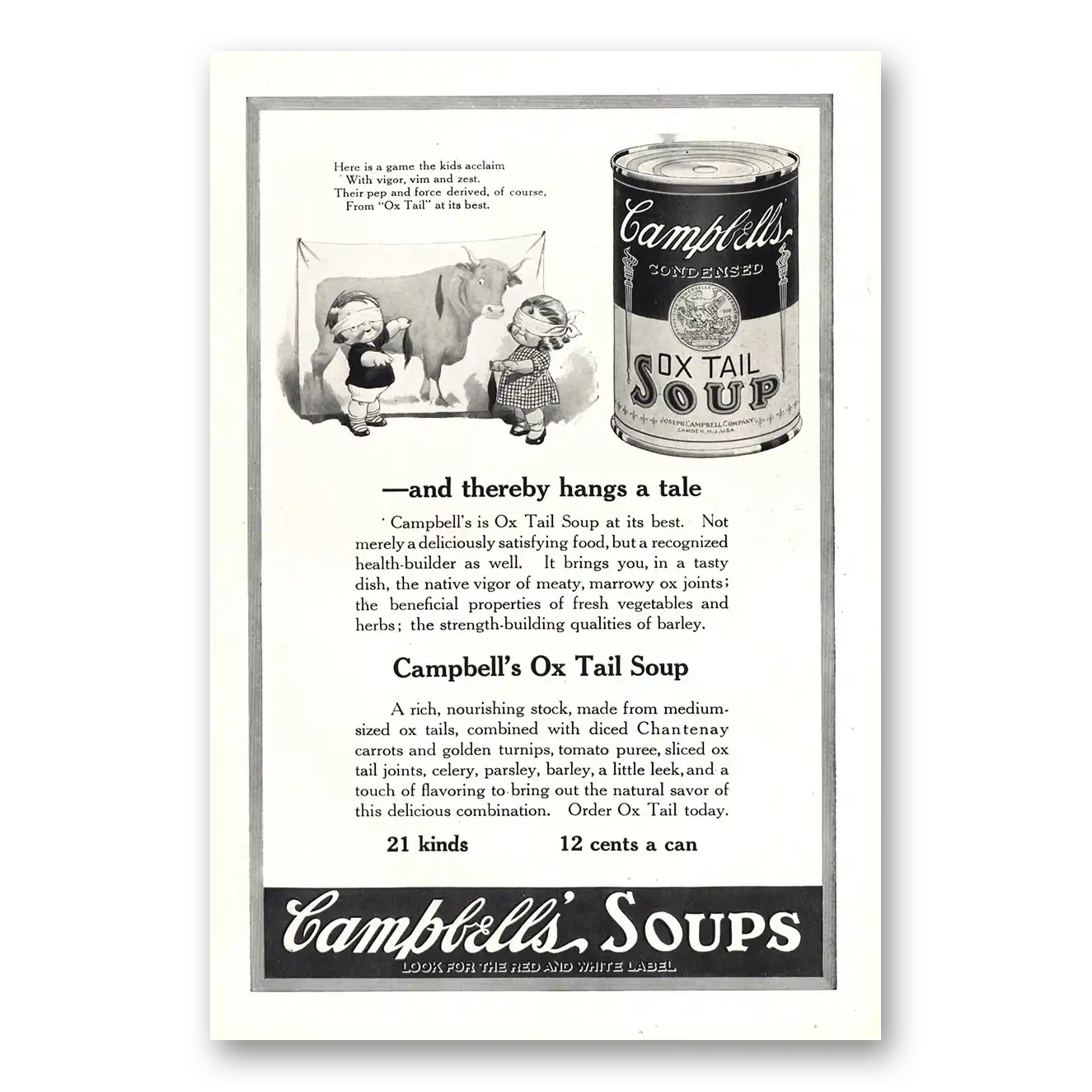 1921 Campbells Ox Tail Soup Hereby Hangs a Tale Vintage Magazine Print Ad