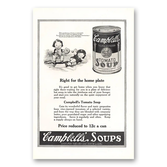 1921 Campbells Tomato Soup Right for the Home Plate Vintage Magazine Print Ad