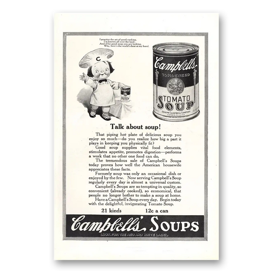 1921 Campbells Tomato Soup Talk About Soup Vintage Magazine Print Ad