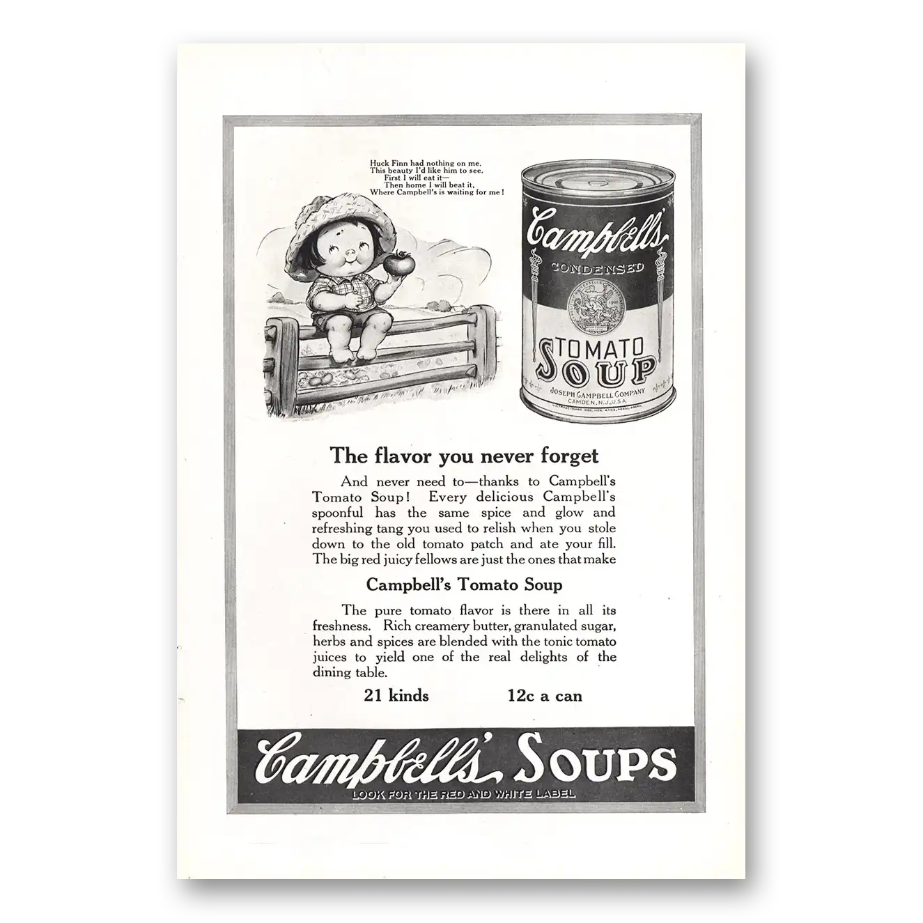 1921 Campbells Tomato Soup Flavor You Never Forget Vintage Magazine Print Ad