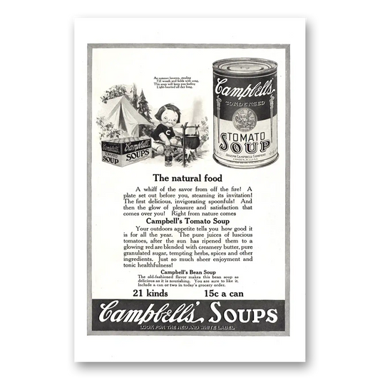 1921 Campbells Tomato Soup As Summer Breezes Camp Vintage Magazine Print Ad