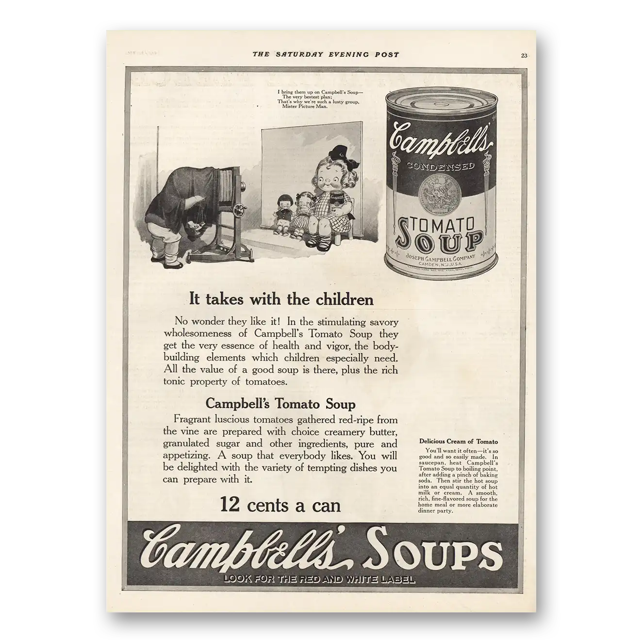 1921 Campbells Tomato Soup Takes With the Children Vintage Magazine Print Ad