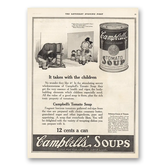 1921 Campbells Tomato Soup Takes With the Children Vintage Magazine Print Ad