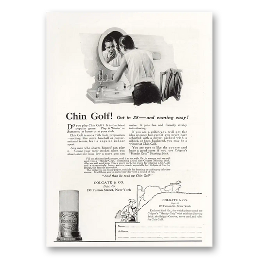 1921 Colgate Shaving Stick Chin Golf Vintage Magazine Print Ad