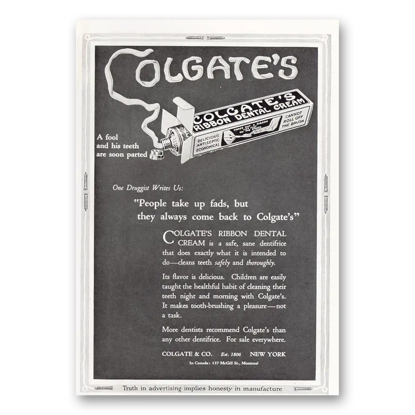 1921 Colgate Dental Cream People Take Up Fads Vintage Magazine Print Ad