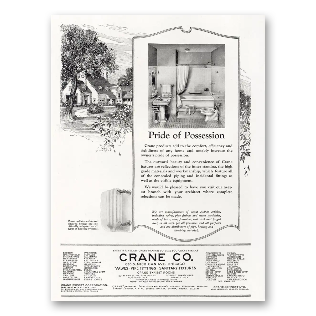 1921 Crane Pride of Possession Vintage Magazine Print Ad