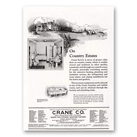 1921 Crane On Country Estates Vintage Magazine Print Ad