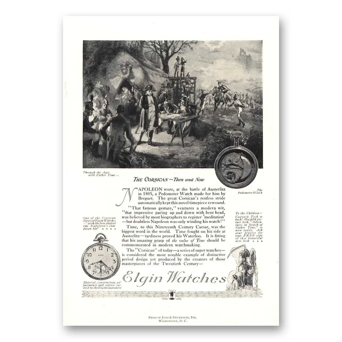 1921 Elgin Watch Corsican Then and Now Vintage Magazine Print Ad