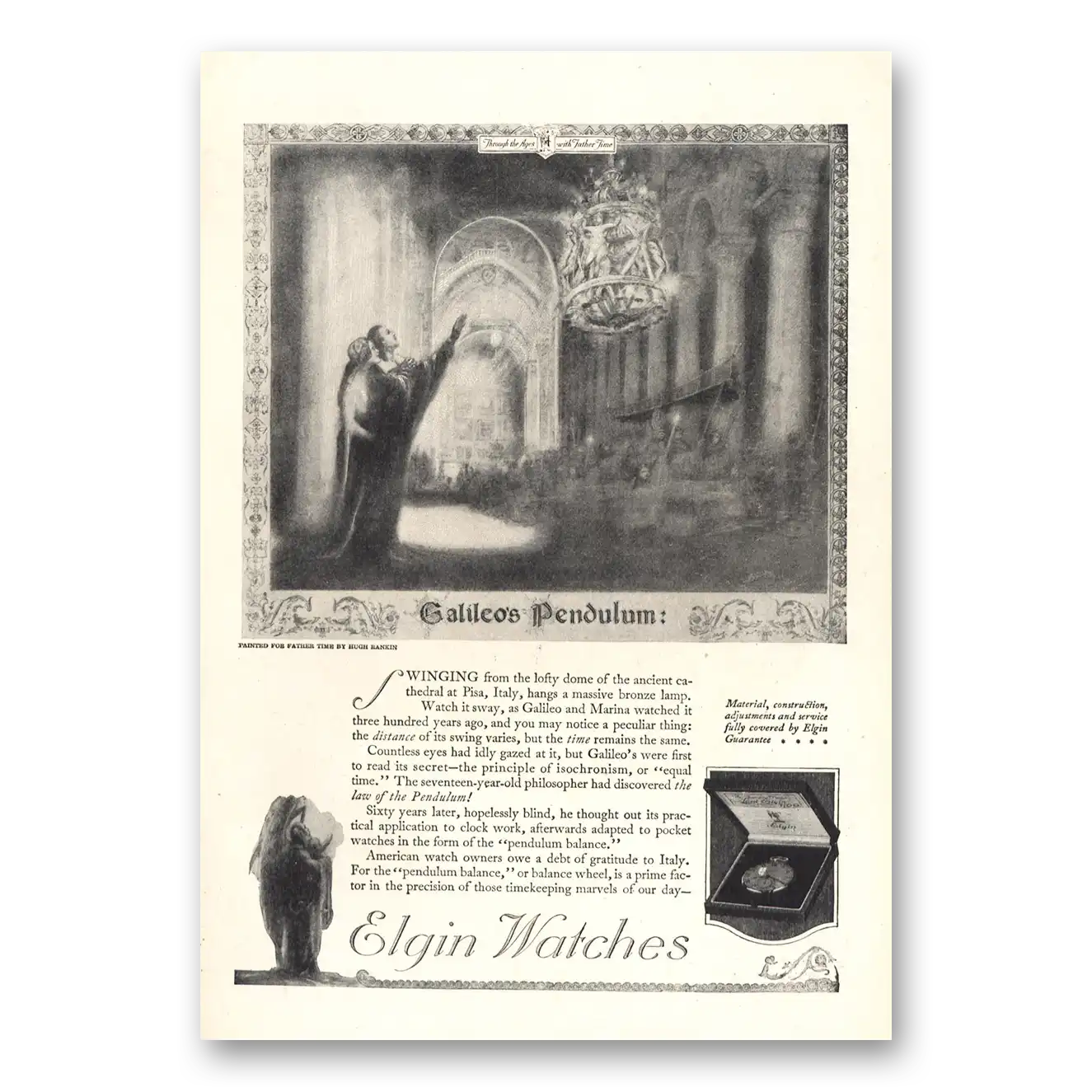 1921 Elgin Watch Galileos Pendulum Vintage Magazine Print Ad