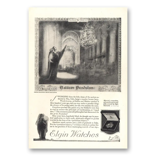 1921 Elgin Watch Galileos Pendulum Vintage Magazine Print Ad