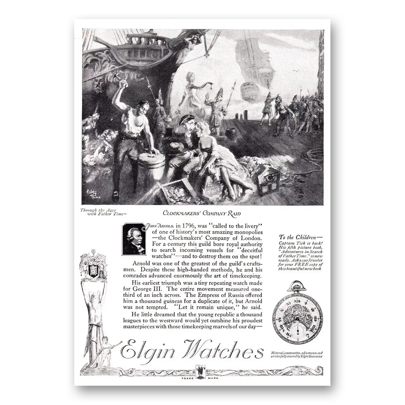 1921 Elgin Watch Clockmakers Company Raid Vintage Magazine Print Ad