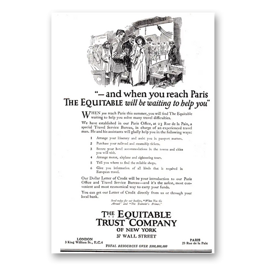 1921 Equitable Trust When You Reach Paris Vintage Magazine Print Ad