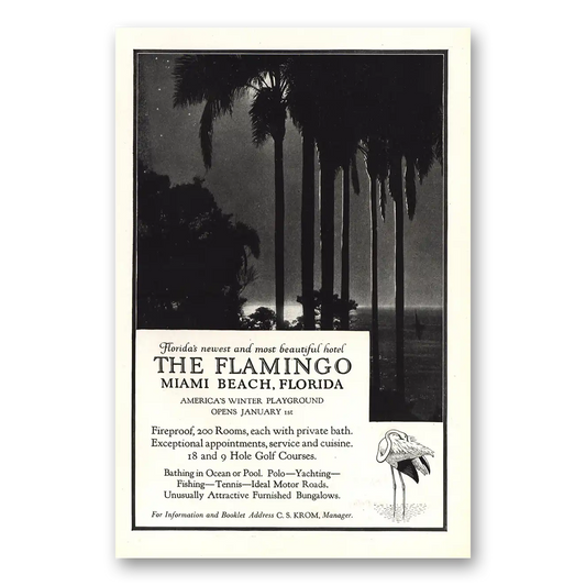 1921 Flamingo Hotel Miami Beach Florida Vintage Magazine Print Ad