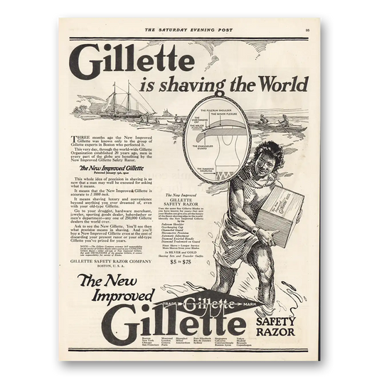 1921 Gillette Razor Gillette Is Shaving the World Vintage Magazine Print Ad