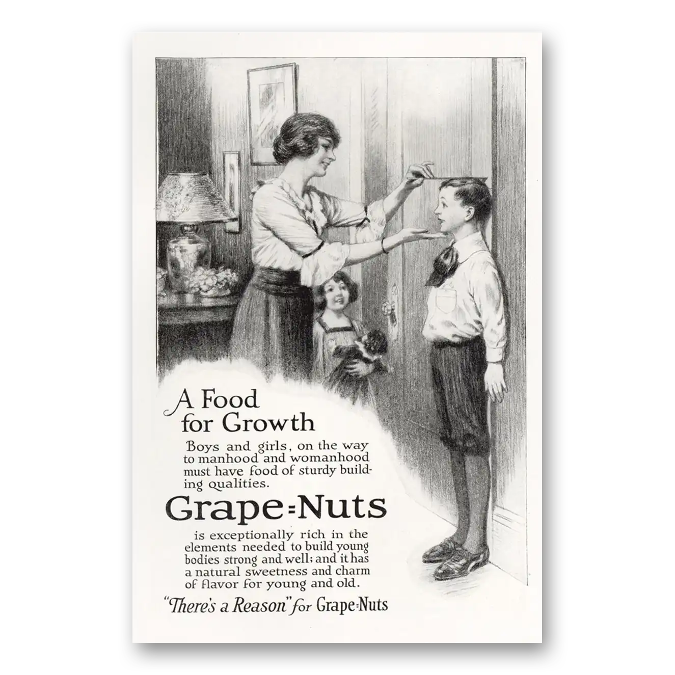 1921 Grape Nuts Cereal Food for Growth Vintage Magazine Print Ad