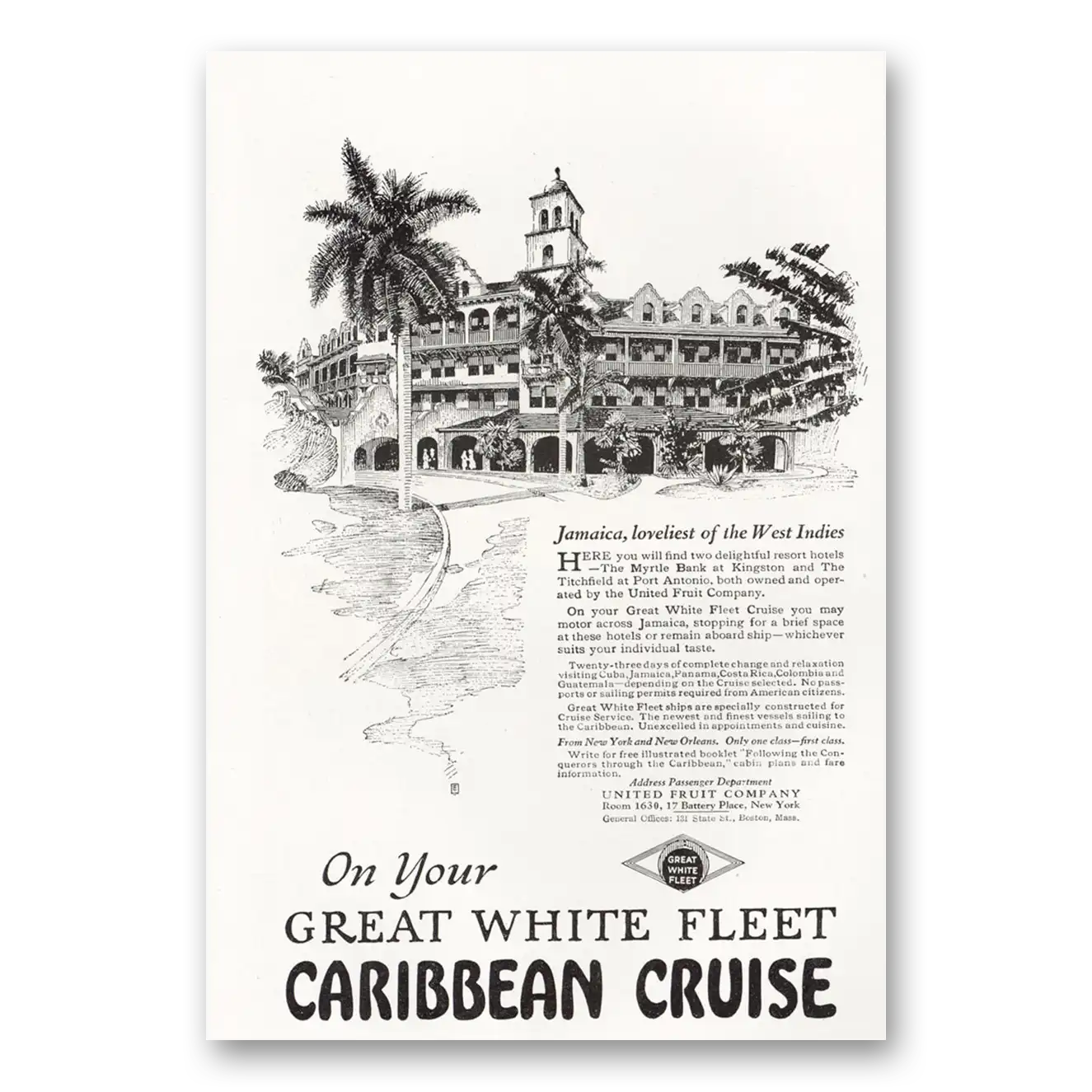 1921 Great White Fleet Loveliest of the West Indies Vintage Magazine Print Ad