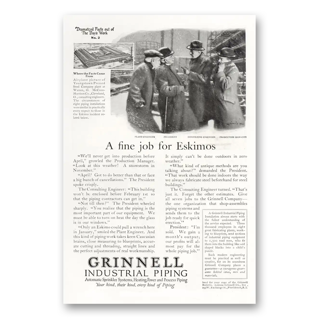 1921 Grinnell Company Fine Job for Eskimos Vintage Magazine Print Ad