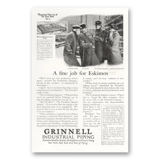 1921 Grinnell Company Fine Job for Eskimos Vintage Magazine Print Ad