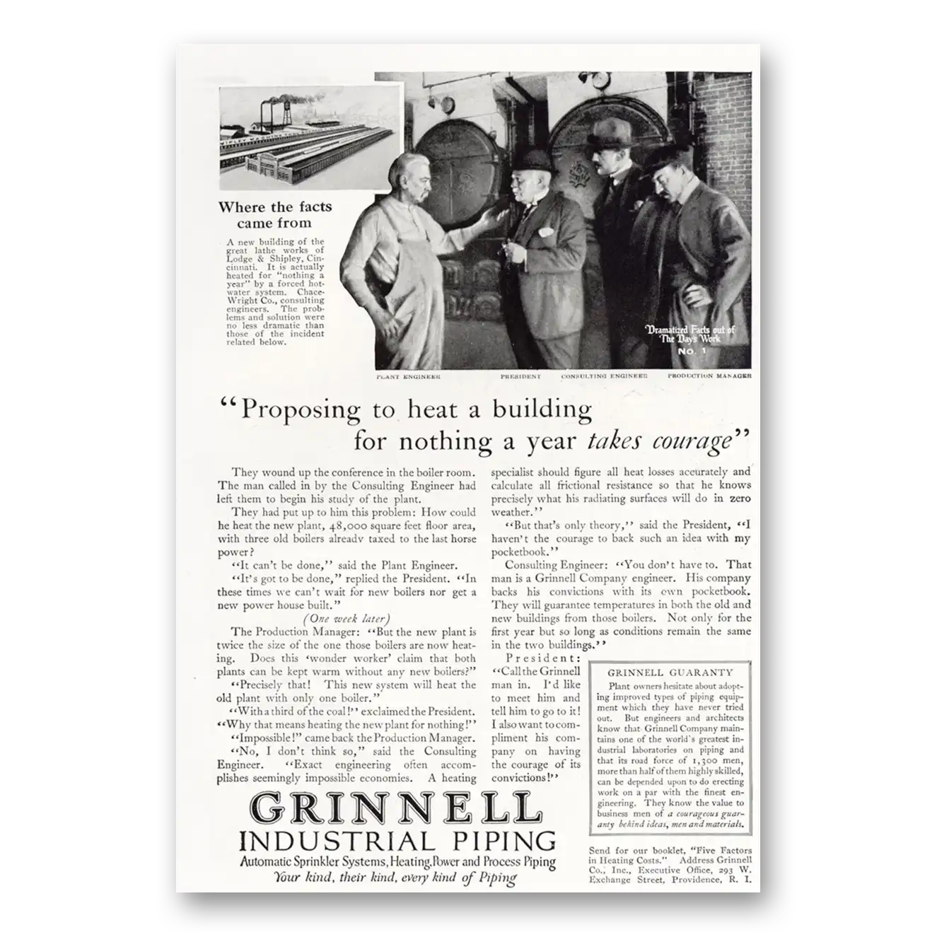 1921 Grinnell Company Proposing to Heat a Building Vintage Magazine Print Ad