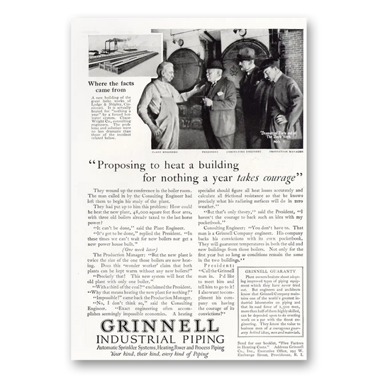 1921 Grinnell Company Proposing to Heat a Building Vintage Magazine Print Ad