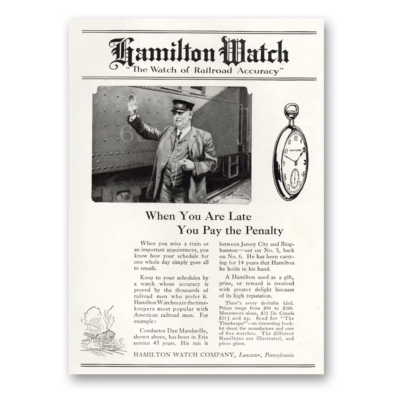 1921 Hamilton Watch When You Are Late You Pay the Penalty Vintage Magazine Print Ad