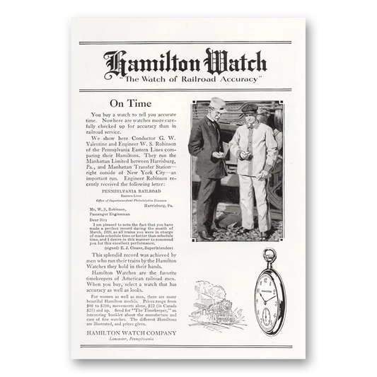 1921 Hamilton Watch On Time Pennsylvania Railroad Vintage Magazine Print Ad