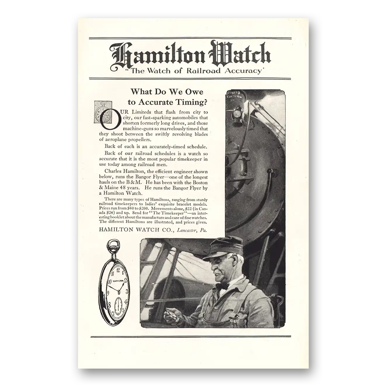 1921 Hamilton Watch What Do We Owe Accurate Timing Vintage Magazine Print Ad