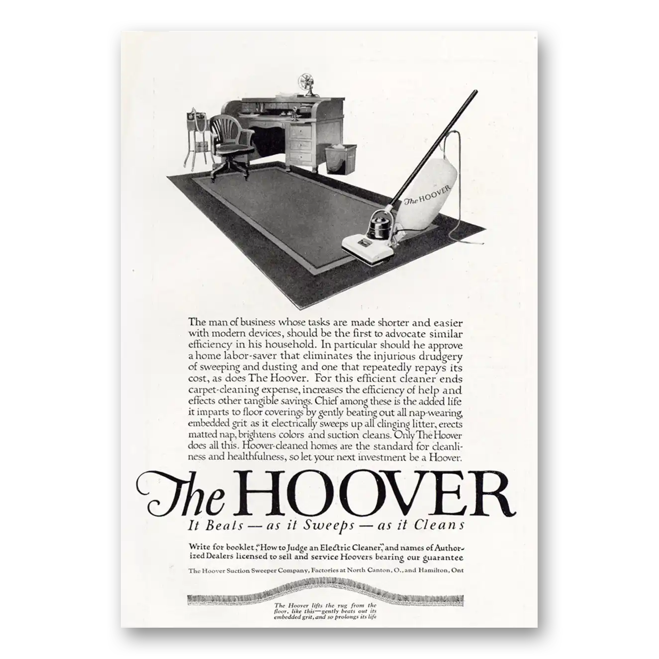 1921 Hoover Vacuum Man of Business Vintage Magazine Print Ad