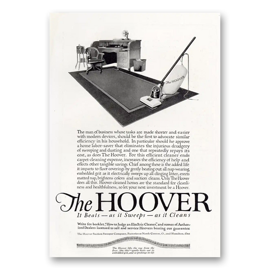 1921 Hoover Vacuum Man of Business Vintage Magazine Print Ad