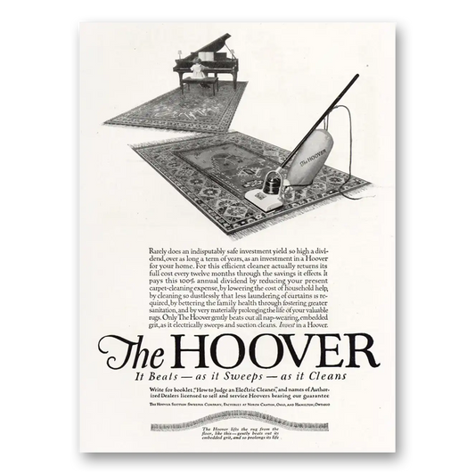 1921 Hoover Vacuum Beats As It Sweeps Vintage Magazine Print Ad