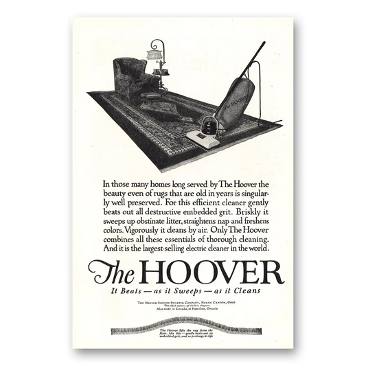 1921 Hoover Vacuum Many Homes Long Served Vintage Magazine Print Ad