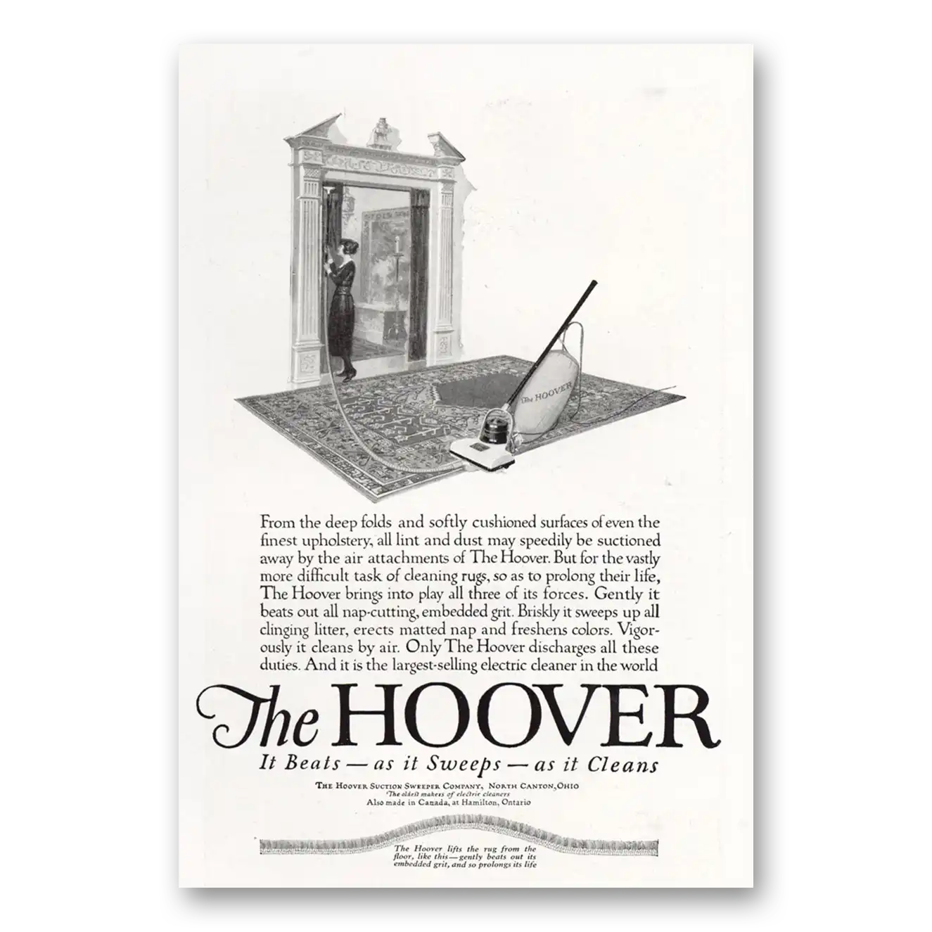 1921 Hoover Vacuum From the Deep Folds Softly Cushioned Vintage Magazine Print Ad