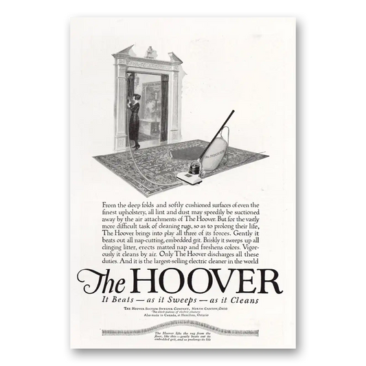 1921 Hoover Vacuum From the Deep Folds Softly Cushioned Vintage Magazine Print Ad