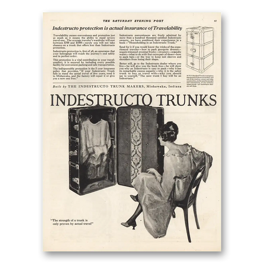 1921 Indestructo Trunk Actual Insurance of Travelability Vintage Magazine Print Ad