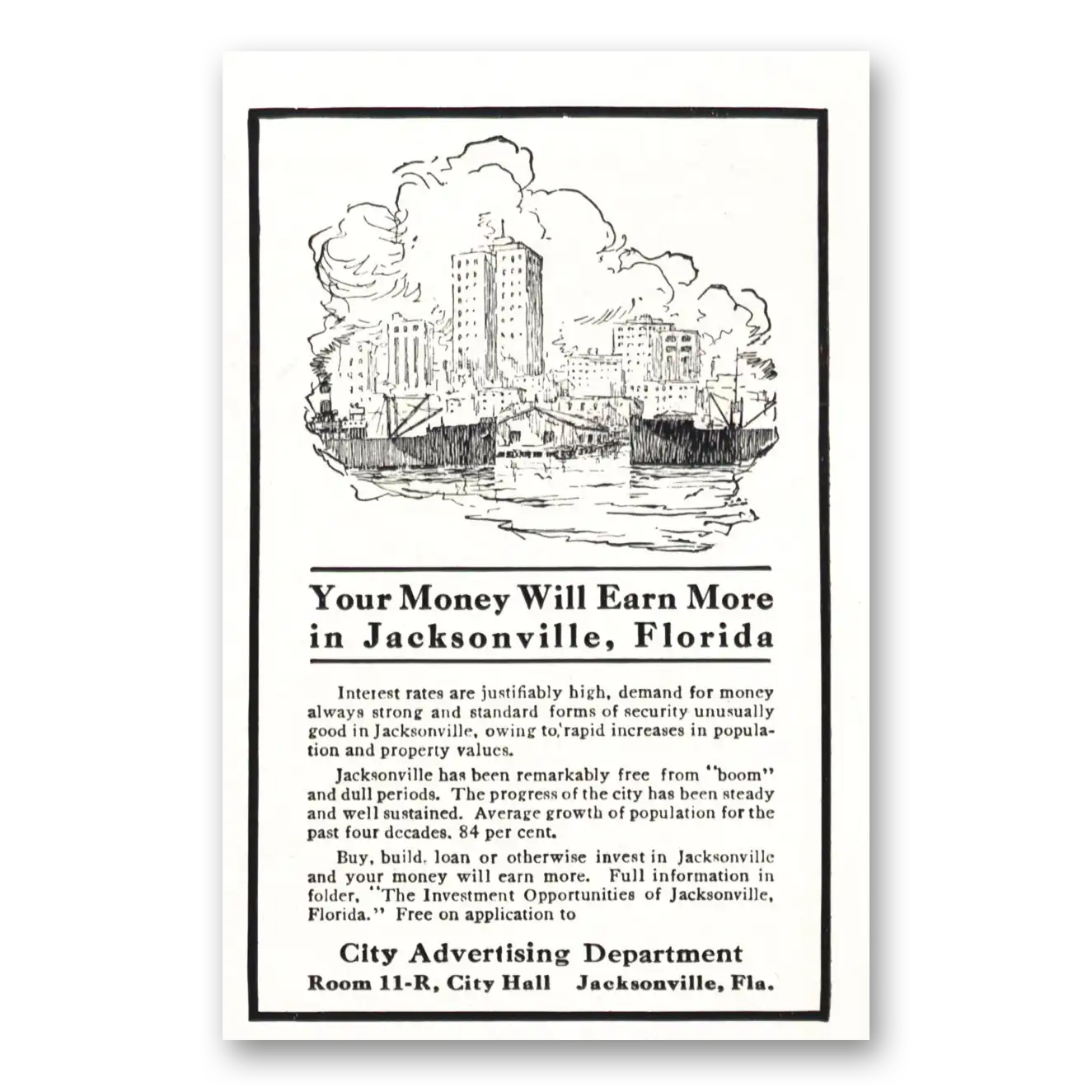 1922 Jacksonville Florida More Will Earn More Vintage Magazine Print Ad