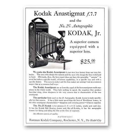 1921 Kodak Anastigmat Camera No 2C Autographic Vintage Magazine Print Ad