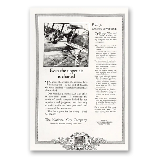 1921 National City Company Upper Air Is Chartered Vintage Magazine Print Ad