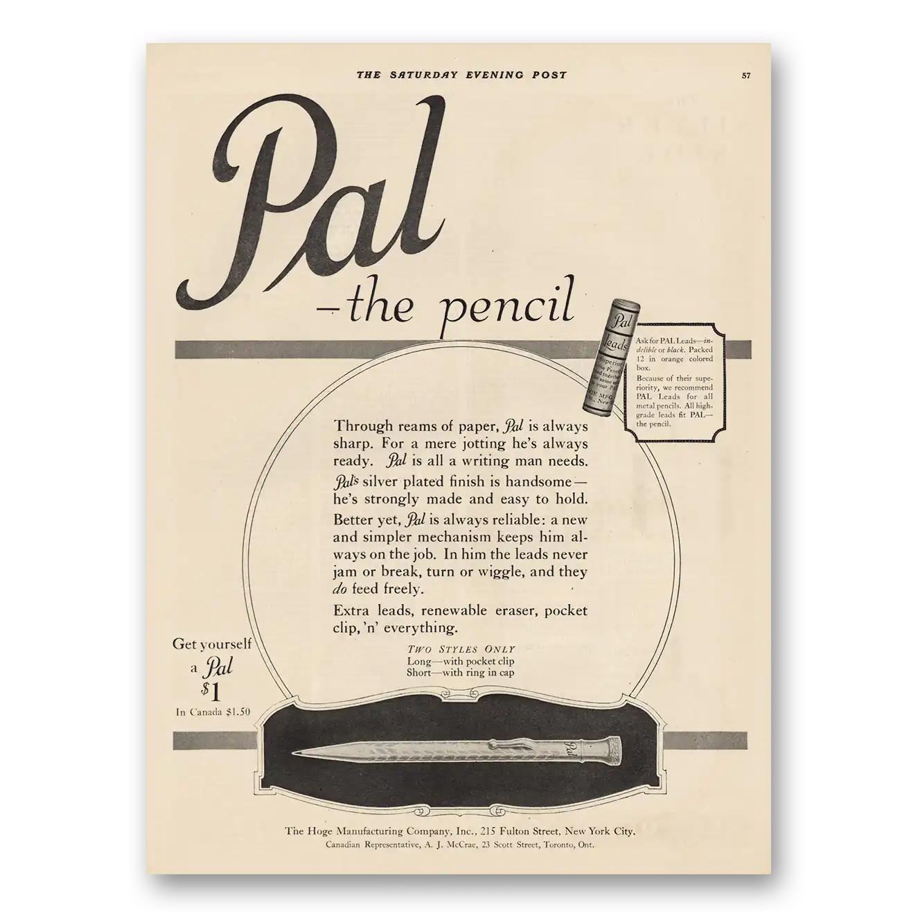 1921 Pal the Pencil Through Reams of Paper Vintage Magazine Print Ad