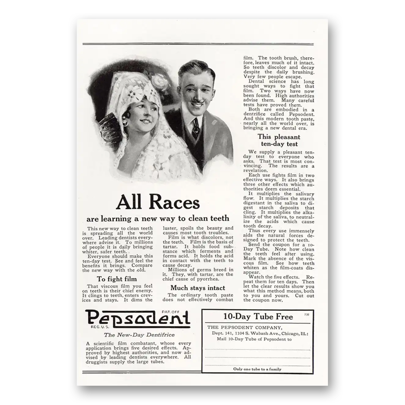 1921 Pepsodent All Races Are Learning Vintage Magazine Print Ad