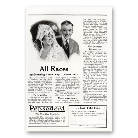 1921 Pepsodent All Races Are Learning Vintage Magazine Print Ad