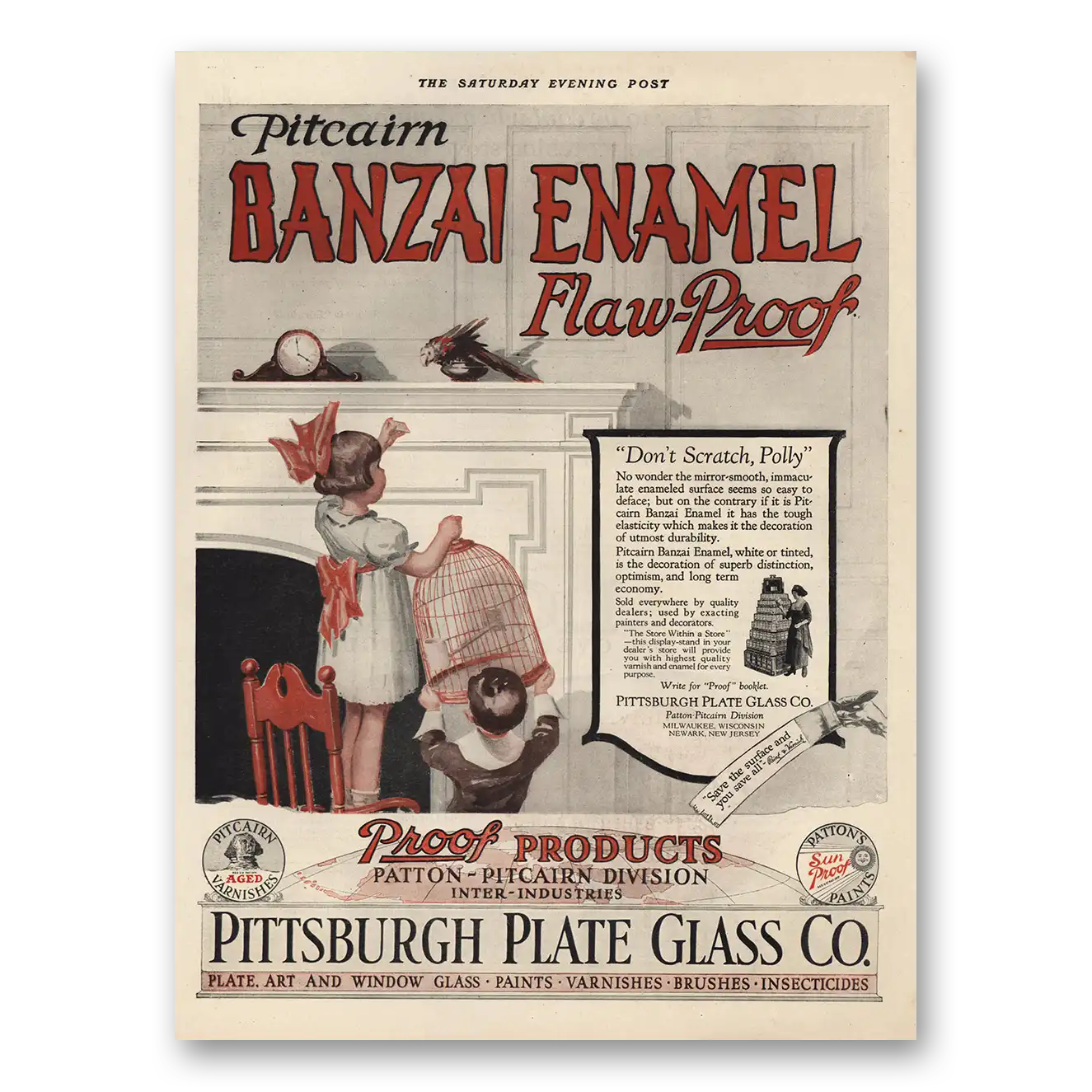 1921 PPG Pittsburgh Plate Glass Banzai Enamel Flaw Proof Vintage Magazine Print Ad