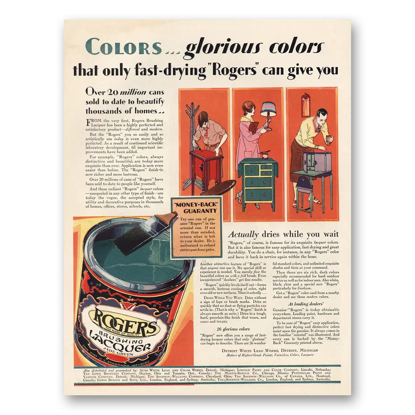 1929 Rogers Brushing Lacquer Colors Glorious Colors Vintage Magazine Print Ad