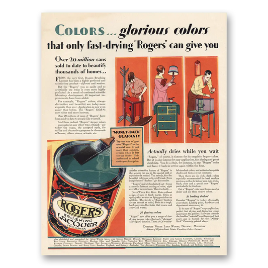 1929 Rogers Brushing Lacquer Colors Glorious Colors Vintage Magazine Print Ad