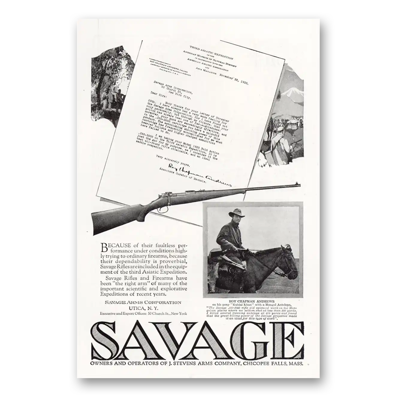 1921 Savage Arms Faultless Performance Vintage Magazine Print Ad